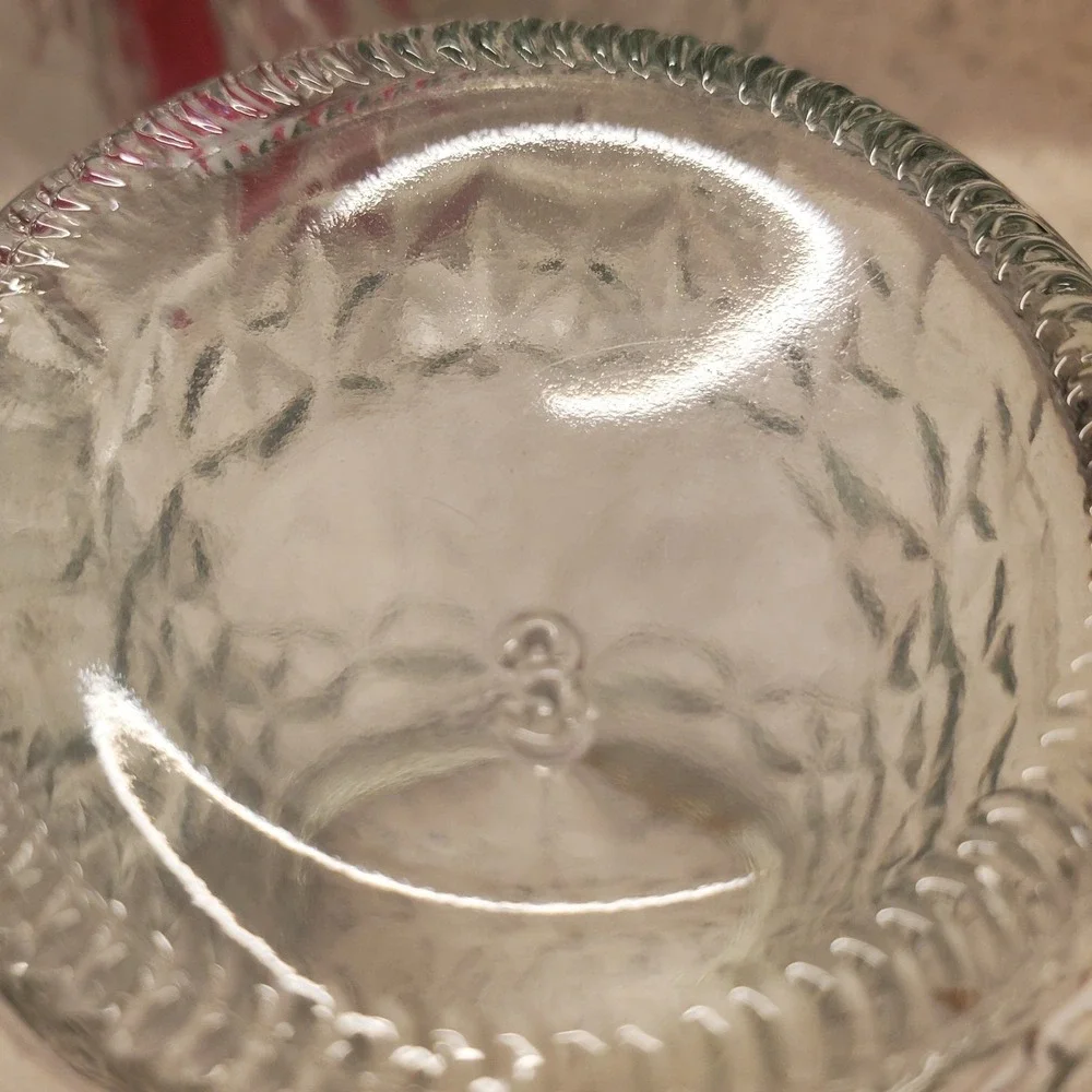 4 Vintage Quilted Crystal Glass Jelly Jars 6 oz Jam Canning Mason Jar w Rings